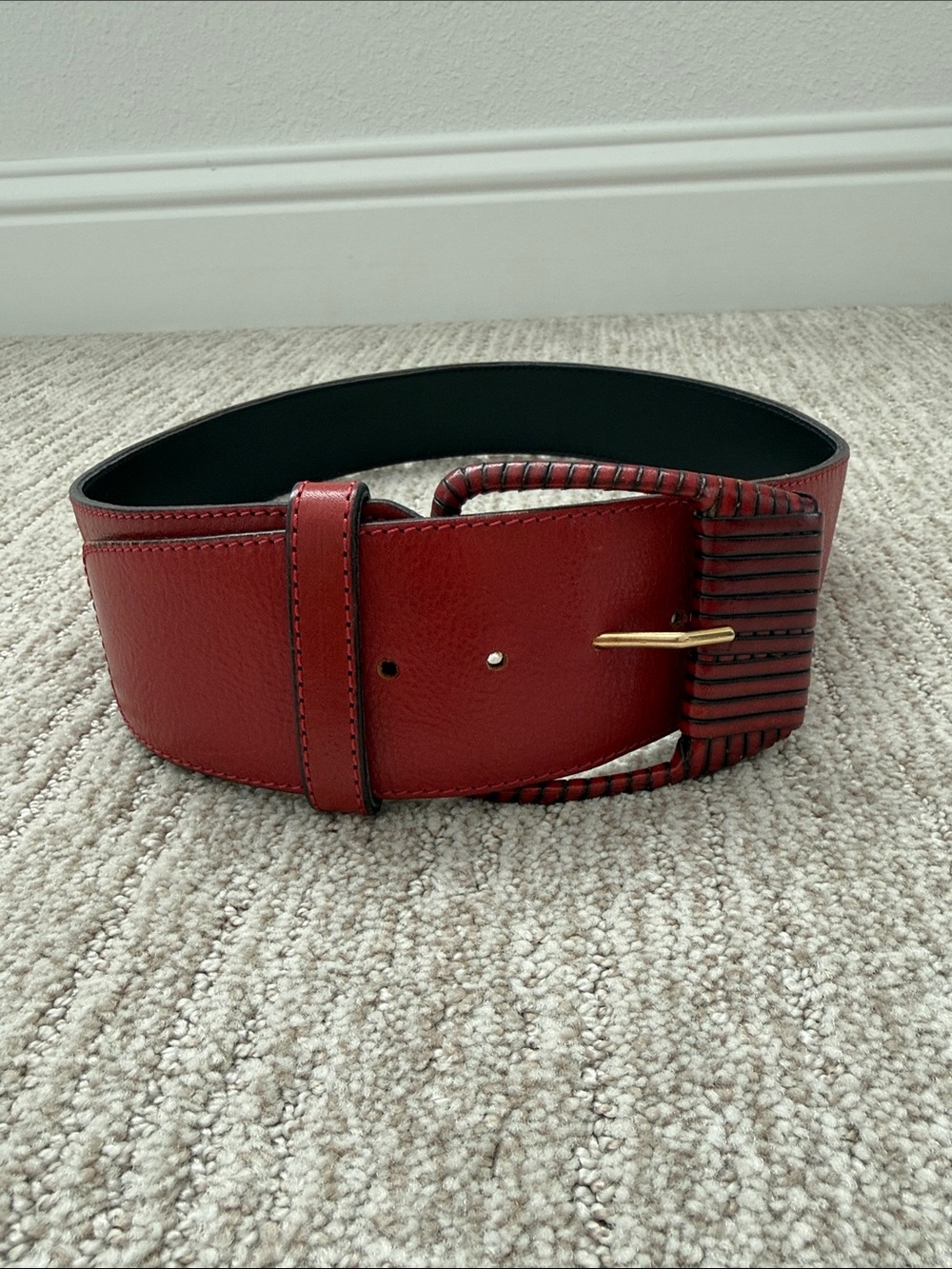 Wide Vintage 80’s Red Leather Waist Belt - Pellateri - M